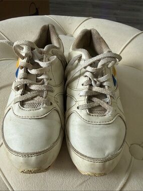 Cream Kids Lace-Up Cheer Sneakers with Blue & Yellow Accents